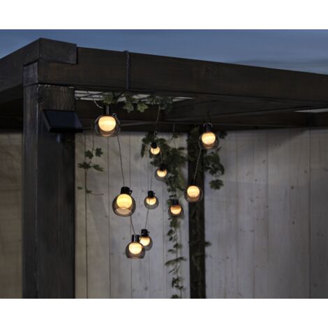 Solarlichterkette ,Smoky mit Dämmerungssensor, 10 LED Lampenschirme, grau, 270cm