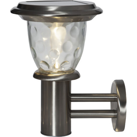Solar Wandlaterne ,Pireus' aus Edelstahl, Dämmerungssensor, Strukturglas, H 27cm (1/5)