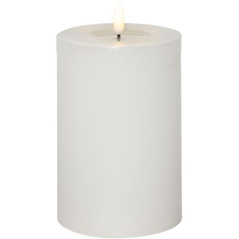 LED Blockkerze ,Flamme Flow' in Weiß, Batterien, Timer, Echtwachs, warmweiß flackernd, H 17cm, Ø 10cm (1/4)