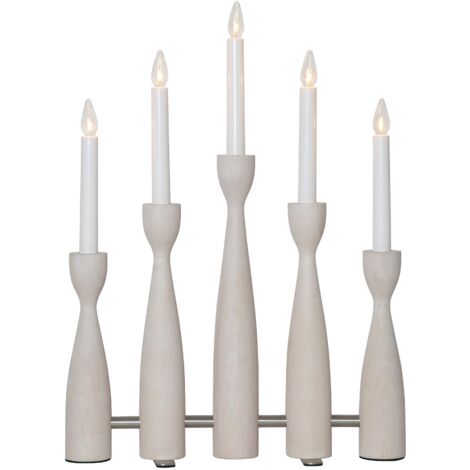 Kerzenleuchter ,Midja', LED, 5-armig, Holz, weiß lasiert (1/5)