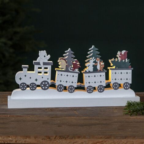 LED Tischleuchte ,Forest Friends', Batterie, Tiermotive mit Lokomotive, Holz (1/3)