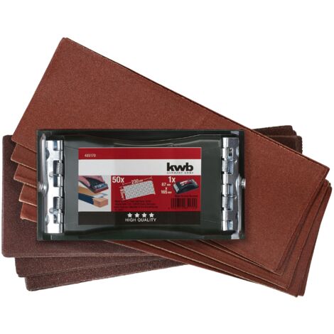 kwb Handschleifer-Set, 2-teilig inkl. Schleifklotz mit Klemmvorichtung und Schleif-Papier / Schleifstreifen 93 x 230 mm (50 Stk.)