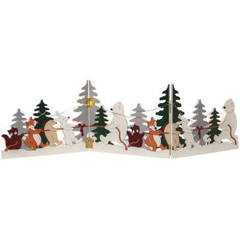 Klappbare Weihnachtsleuchte ,Forest Friends' aus Holz, Batterie + Timer, 10 LEDs, B 48cm (1/3)