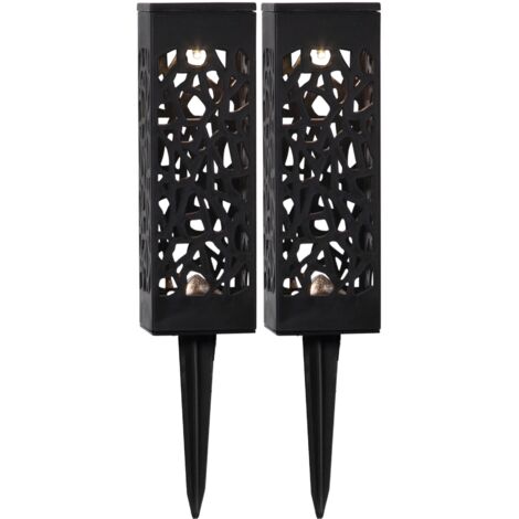 Solar-Gartenleuchten ,Izola', 2er-Set, Cut-Out Design, Kunststoff, schwarz, weißes Licht, H 18cm (1/5)