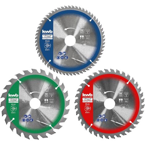 kwb 3-teiliges Kreissägeblatt-Set 160 x 25/20 / 16 mm für Handkreis-Sägen f. Platten-Werkstoffe u. Baustoffe aus Holz inkl. Reduzier-Ringe auf 16 u. 20 mm