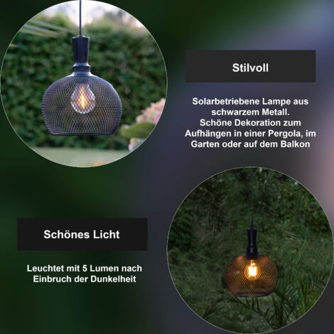 Star Trading Solar Hängeleuchte Sunlight, LED, Schwarz, Outdoor, Metall, Warmweiß, Dämmerungssensor, 25 cm