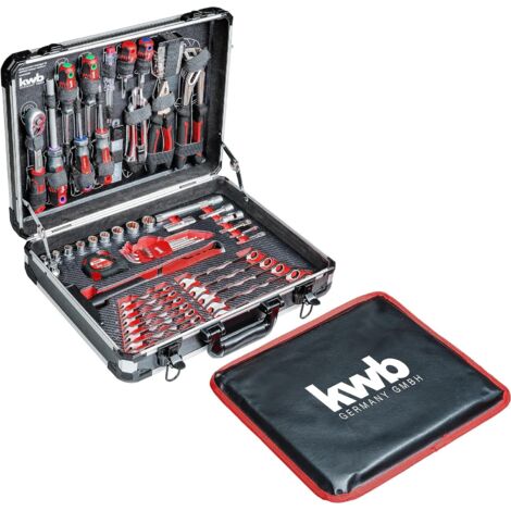 kwb Werkzeugkoffer, 80-teilige Werkzeug-Set, aus robustem Aluminium, abschließbar, gepolstert mit Werkzeugeinlagen aus Schaumstoff, hochwertiger Werkzeugsatz, ideal für Werkstatt und unterwegs