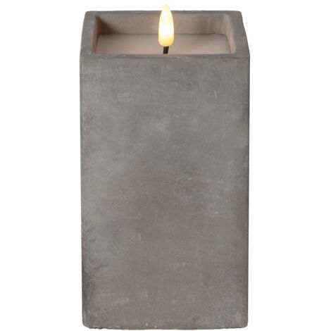 LED Blockkerze ,Flamme Cem', Zement, grau, 16,5cm