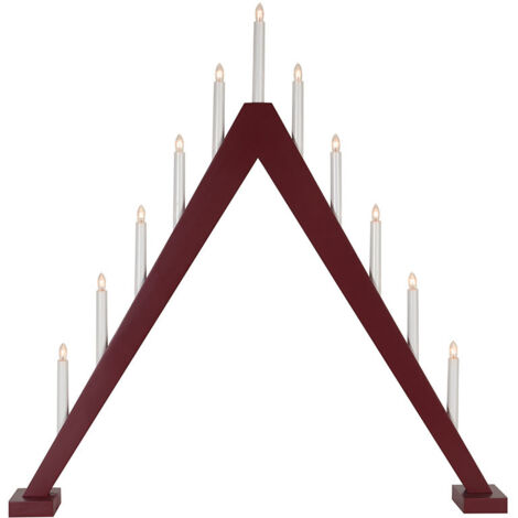 Großer Kerzenleuchter ,Trill' mit 11 Kerzen, Kiefernholz, E10 Leuchtmittel, rot, H 79cm (1/4)