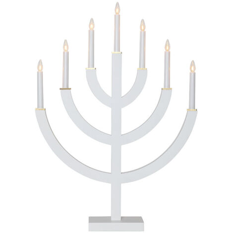 Großer Kerzenleuchter ,Anno' aus Kiefernholz, 7-flammig, E10 Kerzen, weiß, H 71cm (1/4)