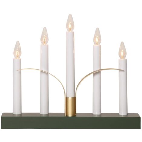 Grüner Kerzenleuchter ,Lilja' mit Golddetails, 5-flammig, austauschbare E10 Leuchtmittel, B 30cm (1/4)