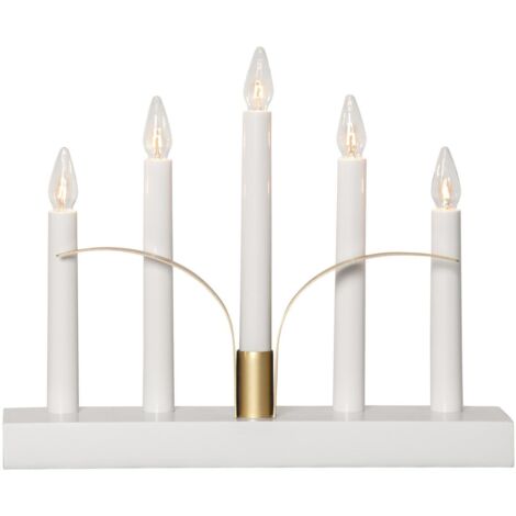 Weißer Kerzenleuchter ,Lilja' mit Golddetails, 5-flammig, austauschbare E10 Leuchtmittel, B 30cm (1/4)