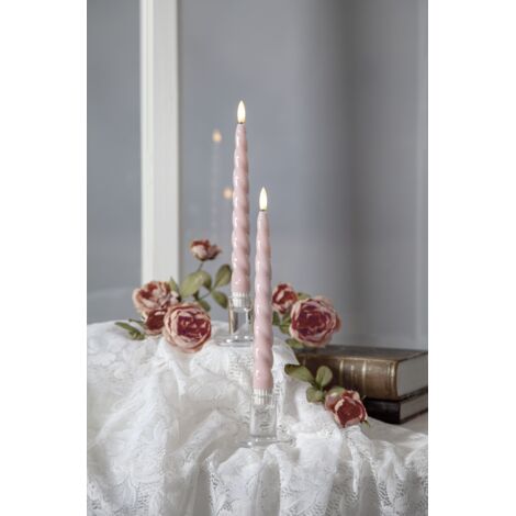 Gedrehte LED-Kerzen ,Flamme Shine', 2er Set, Wachs, glossy Rosa, warmweiß, H 24,5cm, Ø 2,1cm (1/4)
