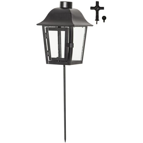 Grablaterne ,Serene, Metall und Glas, schwarz, ohne Kerze, H 45cm
