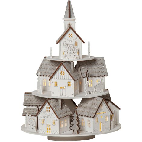 LED Weihnachtsdorf Grauberg mit Spieluhr Timer Batterie Holz 29cm (1/5)