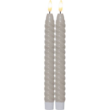 LED Stabkerzen ,Flamme Swirl' aus Echtwachs, 2er-Set, grau-braun (1/5)
