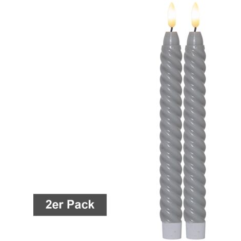LED Stabkerzen Flamme Swirl 2 Stück Echtwachs Batterie Timer grau (1/4)