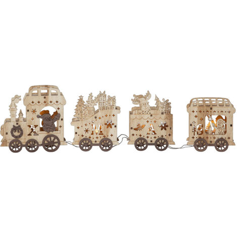 Batteriebetriebener Weihnachtszug ,Yuletide' aus Holz, 4 LEDs, Weihnachtsdeko, 54cm (1/3)