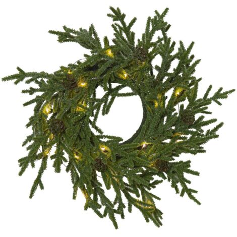 Wilder LED Tannenkranz ,Lummer', echt wirkend mit Tannenzapfen, 20 LEDs, Batterie + Timer, grün, Ø 38cm (1/4)