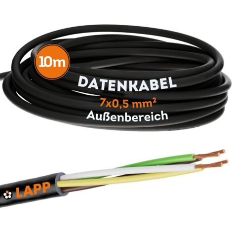 10 Meter Lapp 1030259 LiYY PVC- Steuerleitung 7x0,5 mm² schwarz I LED Kabel 7 adrig I Datenleitung I Signalleitung I lötbares Kabel