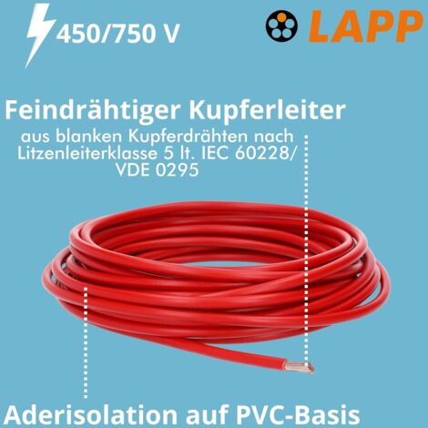 Fil De Câblage H07V-K LAPP 4520045/1 1 X 10 Mm² Rouge Marchandise Vendue Au Metre X72716 61041698