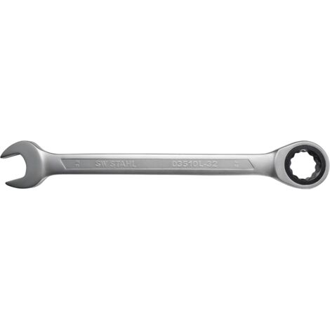SW-Stahl 03510L-32 Gabelringratschenschlüssel 32 mm I feinverzahnt mit 72 Zähnen I Maulschlüssel mit Ringratsche I Ringratschenmaulschlüssel I Ringmaulschlüssel (1/2)