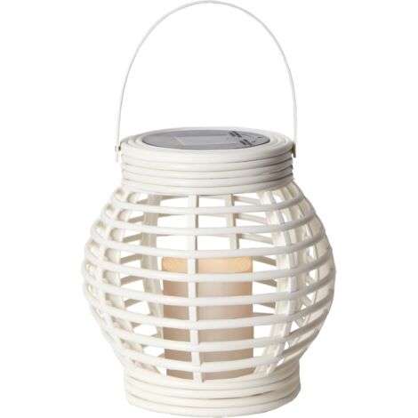 Kleine Solar-Laterne ,Rotang mit LED-Kerze, Dämmerungssensor, outdoor, weiß, 16cm (1/5)