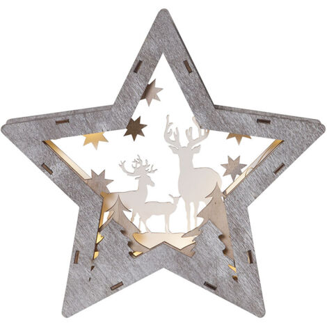 Batteriebetriebene Weihnachtsleuchte ,Fauna' in Sternform, 3D, Holz, Wintermotive, 10 LEDs, B 25cm (1/3)
