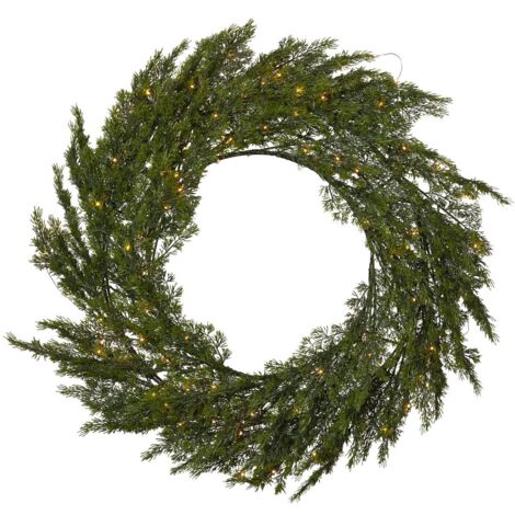 Großer Tannenkranz ,Thuja', Outdoor-Weihnachtskranz mit Batterie + Timer, 80 LEDs, Ø 80cm (1/4)