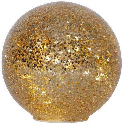 Beleuchtete Glaskugel ,Star Fall', mit Sternen, Batterie + Timer, 15 Dew Drop LEDs, gold, Ø 15cm (1/4)