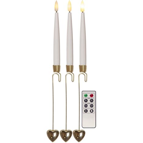 LED Baumkerzen mit Haltern Herzdekor 8 St. Batterie + FB weiß/gold (1/3)