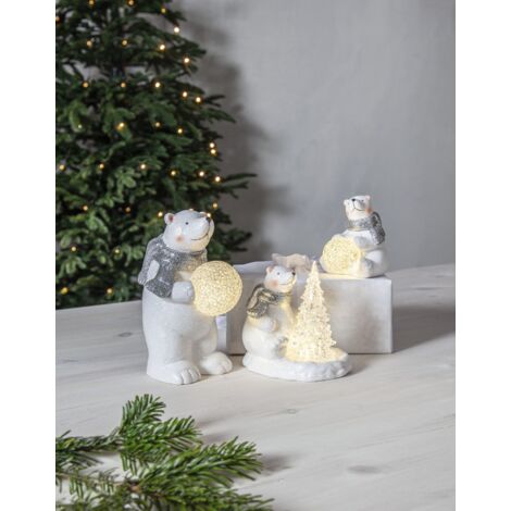 Weihnachtsleuchte Eisbär ,Polare' mit LED Tannenbaum, Batterien + Timer, weiß, H 14cm (1/5)