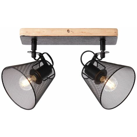 Spotbalken D45, (nicht enthalten) 2flg schwarz/holzfarbend, E14, Lampe, Metall/Holz, Whole BRILLIANT 2x 40W,Tropfenlampen