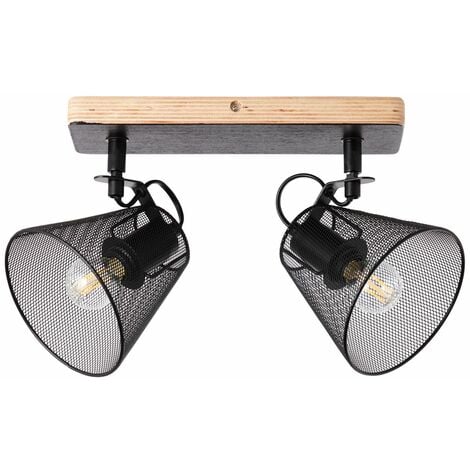 BRILLIANT Lampe, Whole Spotbalken 2flg enthalten) (nicht D45, schwarz/holzfarbend, Metall/Holz, 2x 40W,Tropfenlampen E14