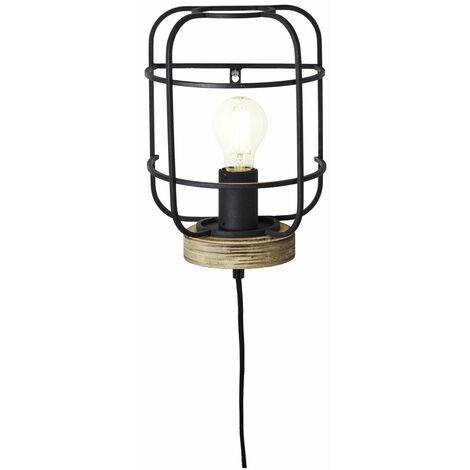 BRILLIANT Gwen korund, A60, E27, holz/schwarz (nicht Metall/Holz, 1x 52W,Normallampen Wandleuchte antik Lampe,