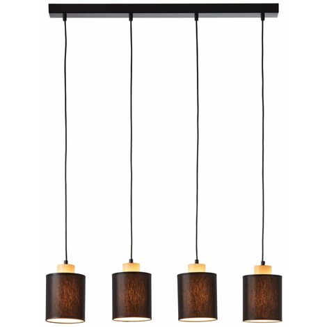 BRILLIANT Lampe, Vonnie Pendelleuchte 25W,Normallampen 4flg Metall/Holz/Textil, 4x schwarz/holzfarbend, E27, A60, (nicht