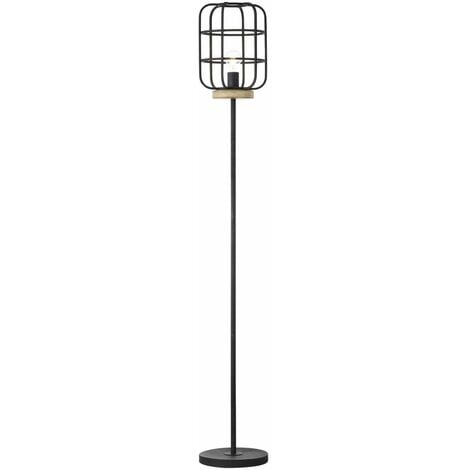 BRILLIANT Lampe, Gwen Standleuchte 1flg antik holz/schwarz korund, Metall/ Holz, 1x A60, E27, 52W,Normallampen (