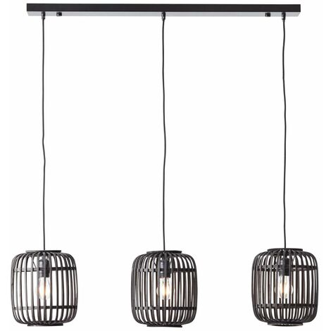 BRILLIANT Lampe, Woodrow Pendelleuchte, 3-flammig holz dunkel/schwarz,  Metall/Bambus, 3x A60, E27, 60W,Normallampen (