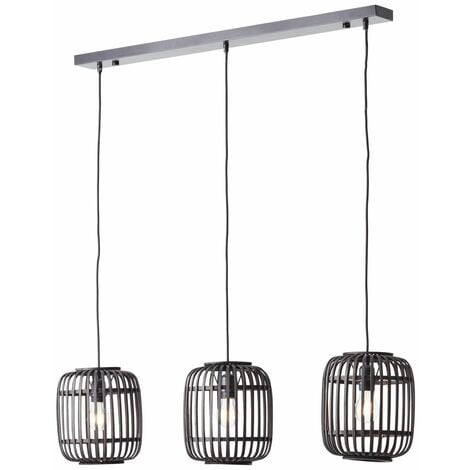 BRILLIANT Lampe, Woodrow Pendelleuchte, 3-flammig holz dunkel/schwarz,  Metall/Bambus, 3x A60, E27, 60W,Normallampen (