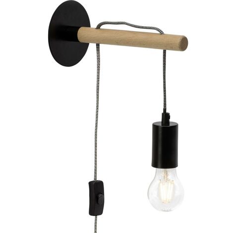 BRILLIANT Lampe Jarbo Wandleuchte Zuleitung schwarz/holzfarbend 1x A60, E27,  60W, geeignet für Normallampen (nicht enthalten)