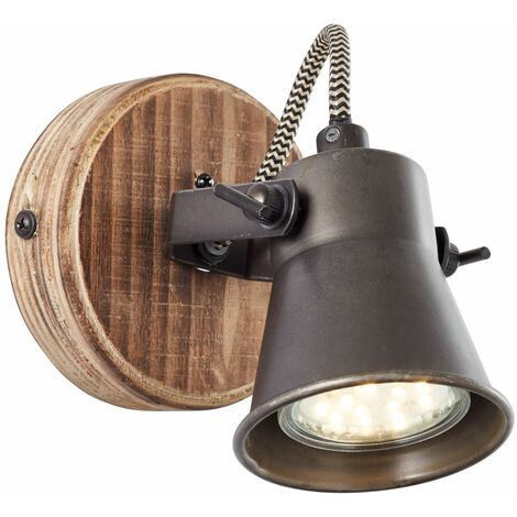 BRILLIANT Lampe Seed Wandspot schwarz stahl/holz hell 1x PAR51, GU10, 5W,  geeignet für Reflektorlampen (nicht
