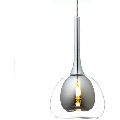 BRILLIANT Lampe Hadan Pendelleuchte 3flg rauch/transparent/chrome 3x D45,  E14, 40W, geeignet für Tropfenlampen nicht enthalten In der Höhe  einstellbar / Kabel kürzbar Für LED-Leuchtmittel geeign