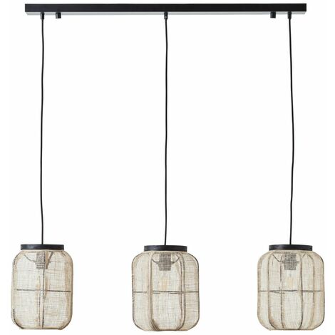 BRILLIANT Lampe, Tannah Pendelleuchte 3flg schwarz/natur, 3x A60, E27, 52W,  Kabel kürzbar / in der Höhe | Deckenlampen