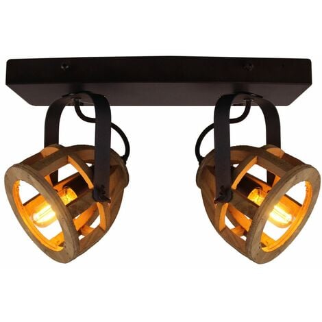 BRILLIANT Lampe Matrix Wood Spotbalken 2flg. schwarz/natur 2x D45, E14,  40W, geeignet für Tropfenlampen nicht