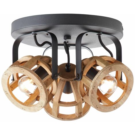 BRILLIANT Lampe Matrix Wood Spotrondell 3flg. schwarz/natur 3x D45, E14, 40W,  geeignet für Tropfenlampen nicht | Deckenstrahler