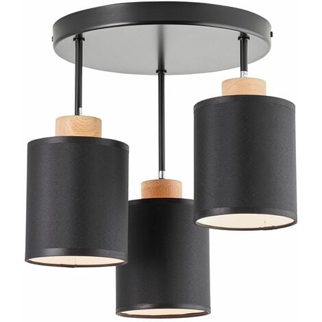 BRILLIANT Lampe, Vonnie Deckenrondell 3flg schwarz/holzfarbend, 3x A60,  E27, 25W, Holz aus nachhaltiger Waldwirtschaft (FSC) | Deckenlampen