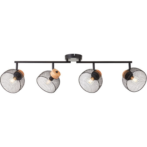 BRILLIANT Lampe, Whole Metall/Holz, D45, (nicht enthalten) schwarz/holzfarbend, 2flg 40W,Tropfenlampen Spotbalken 2x E14