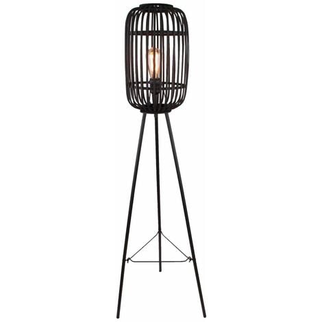 Lampe, Slope Mit A60, 1x dreibeinig 40W, E27, Standleuchte BRILLIANT schwarz/natur, Fußschalter