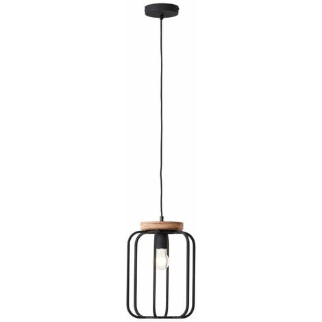 BRILLIANT Lampe, 1x nachhaltiger korund, 25cm 40W, E27, holz/schwarz Pendelleuchte A60, Holz Tosh antik aus