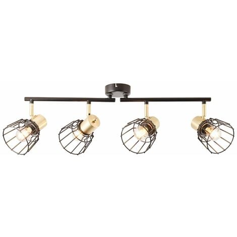 BRILLIANT Lampe, 2x Spotbalken D45, 2flg 40W,Tropfenlampen E14, (nicht enthalten) Metall/Holz, Whole schwarz/holzfarbend